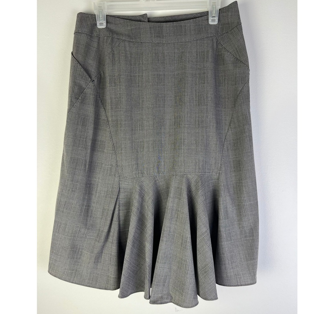Max Studio Office Core Gray Hi Low Skirt Glen Check Career Business Flared Hem 4 - Picture 2 of 4
